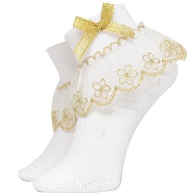 China White Gold and Silver Princess Socks New Summer Thin Snub Resistance Baby Girl Kids Bow Mesh Cotton Socks Metallic Sparkly Lace 1-10 Years for sale