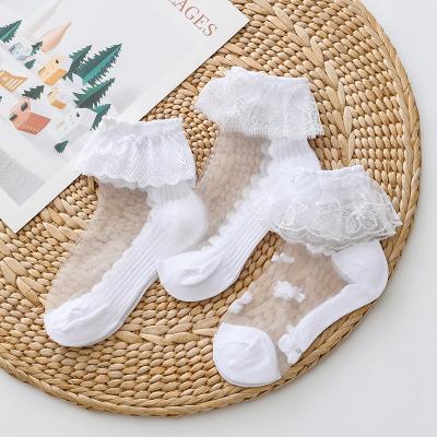 China New Summer Ultra-thin Princess Socks Girls Kids Crystal Socks Floral Pattern Invisible White Lace Abrasion Resistance Pretty Babies 1-10 Years for sale