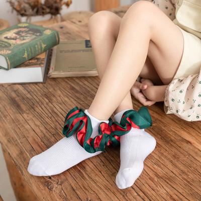 China New Anti-Fault Spring Summer Babies Gradient Color Lace Up Gauze Princess Sweet Ruffle Frilly Lace Sock Dress School Performance Socks for sale