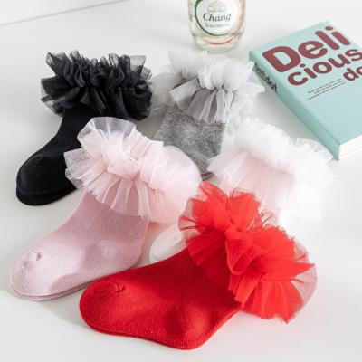 China Cute Babies Lolita Style New Spring Children's Latin Short Dance Ball Dress Socks Mesh Veil Gauze Overlapping Lace Fashionable Ballet for sale