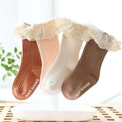 China New Anti-Fault Autumn Babies Cloth Embroidered To Lace Anti-Skid Calf Socks Knee Boots 0-3 Years Child for sale