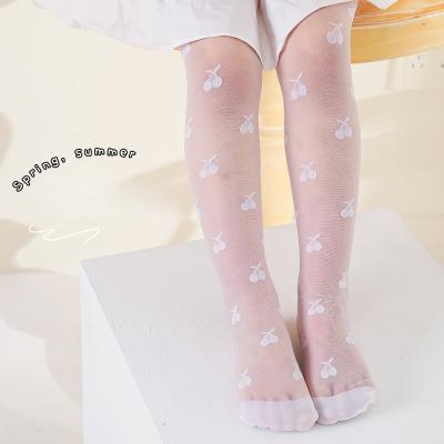 China HIGH STREET Summer Children Girls 3-8 Years Sheer Stockings Kids Girls White Color Transparent Pantyhose Fruit Jacquard Ultra-thin Pantyhose for sale