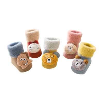 China Keep Warm 2021 Winter New Baby Terry Thickened Cartoon Doll Infant bangs toddler non-slip floor slapped plush socks newborn child 0-3 years for sale