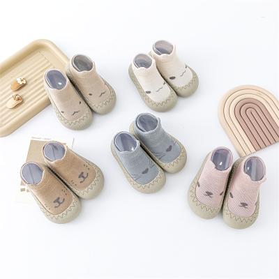 China 2022 New Spring Lightweight Baby Boy Girls Retro Style Kitty Jacquard Knit Sock Shoes Anti Skid Rubber Strip Toddler Single Wave Pattern for sale