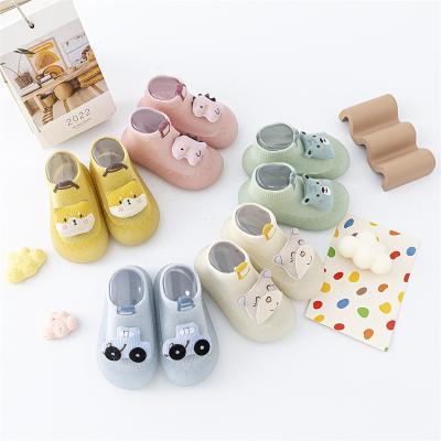 China 2022 Light Weight Spring News Color Cartoon Doll Simple Deco Letter Jacquard Baby Boy Girls Knit Sole Sock Shoes Anti Skid Rubber Band Toddler for sale