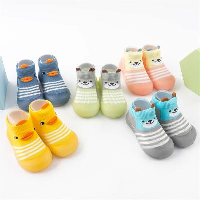 China New Autumn Cute 3D Cartoon Lightweight Baby Duck Sock Shoes Indoor Stripe Light Weight/Toddler Slipper Cotton Sole Non-Slip Outdoor Striped Boots for sale