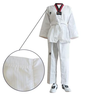 China Logo Embroidery Kids Martial Art Durable Adult Custom Made Breathable Uniforms Durable Dobok Dobok Logo Embroidery Taekwondo Uniform for sale