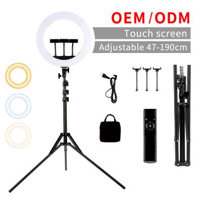 China 2 Meter 18 Inch Tripod Stand Phone Holder Dimmable Touch Control Remote Control Makeup Led Selfie Ring Light HQ-TC-18N for sale