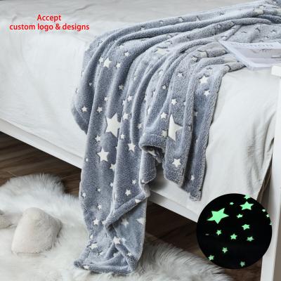 China PORTABLE Wholesale Super Soft Glow in the Dark Gray Kids Flannel Star Shining Magical Throw Blanket Luminous Blanket for sale