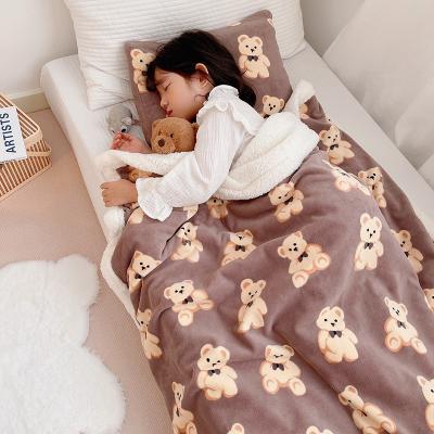 China Wholesale Anti-Static Teddy Bear Cartoon Printing Throw Blanket Flannel Sherpa Flannel Blankets Winter Blanket for sale