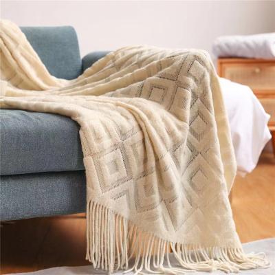 China Anti-Static Textured Knitted Soft Throw Blanket With Tassels For Couch Chair Bed Sofa Travel Lightweight Decorative Blanket for sale