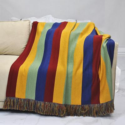 China Hot Selling Anti-Static Color Stripe Amazon Acrylic Throw Blanket Knitted With Tassels Blankets For Bed for sale