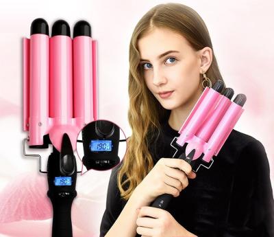 China Best Household Price Hair Curler for Hai Profenssional Electric Hair Curler Rotating LCD Automatic Ceramic 3 Barrel Curling Iron for sale