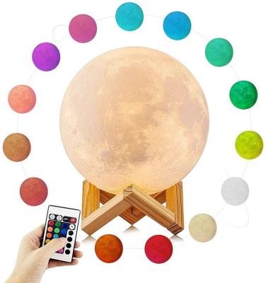 China Smart Light Sensor Control 20CM 3D Moon Light 16 Colors Warm And Cold Light LED Night Light Remote Control And Touch Control Lamp for sale