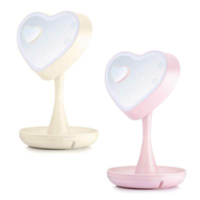 China Heart Shaped Lighted LED Makeup Mirror LED Light Mirror Makeup With Adjustable Brightness for sale