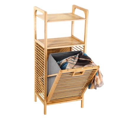 China Eco-friendly Durable Eco-Friendly Bamboo Laundry Hamper Bathroom Laundry Basket Shelf With Removable Storage Box for sale