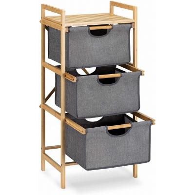 China Eco-friendly Durable 3-Tier Laundry Hamper Storage Drawers With Bamboo Wood Frame And Fabric Pull-Out Baskets for sale