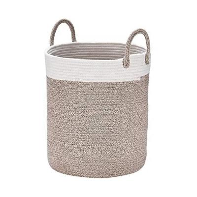 China Durable Eco-Friendly Basket Nordic Size Tall Woven Cotton Rope Laundry Hamper With Extended Handles for sale