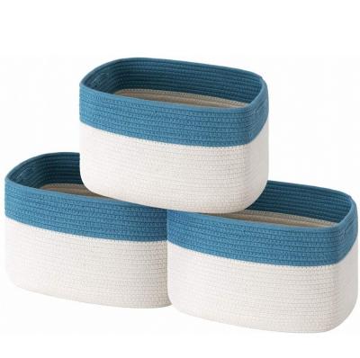 China 3PCS Woven Folding High Quality Cotton Rope Storage Baskets With Handles for sale