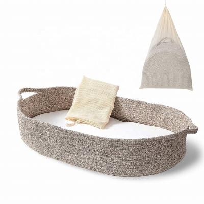 China Folding 100% Cotton Rope With Foam Protective Organic Moses Basket Baby Changing Basket Waterproof Cover for sale