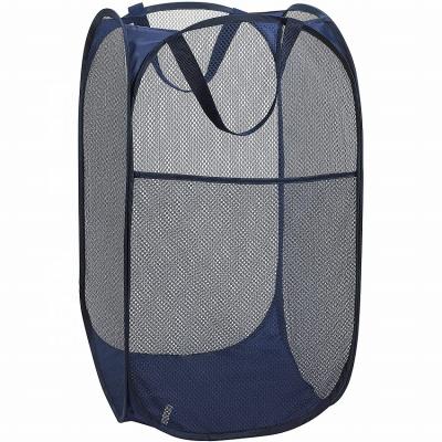 China Automatic Folding Laundry Mesh Hamper Single Net Bag Folding Spiral with Handles for Dirty Clothes for sale