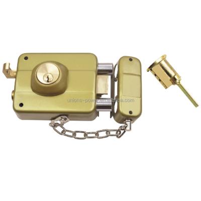 China Rim Lock Gold Finish Brass Deadbolt Wooden Door Lock Cerradura Fechadura Night Latch for Front Door for sale