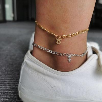 China Hotselling TRENDY Gold Plated Figaro Anklet Cubic Zirconia Anklet Zodiac Anklets Foot Chains Jewelry for sale