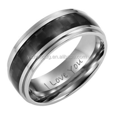 China Wholesale Titanium Men's Ring , New Men's 8mm Black Titanium Carbon Fiber Engraved Ring for sale