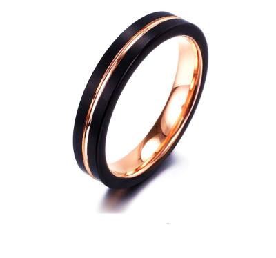 China Stainless Steel Tungsten Wedding Ring For Women 18K Black Rose Gold Plated Pipe Cut Men's Brushed Polished for sale