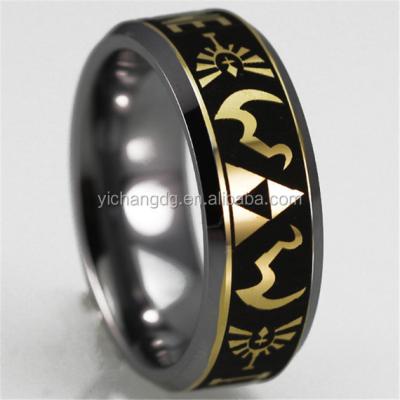 China Gold Bevel Stainless Steel Legend Two Tone Tungsten Ring, Zelda Design High Quality Tungsten Ring for sale