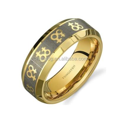 China TUNGSTEN Pride Double Venus Symbol Cheerful 8 Mm Comfort Gold Tone Tungsten Wedding Band Ring Fit for sale