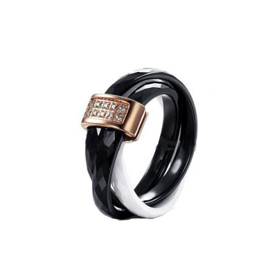 China Stainless Steel Ceramic Rings Rhombus Circle Rose Black White Gold Plated Bands 3mm Width for sale