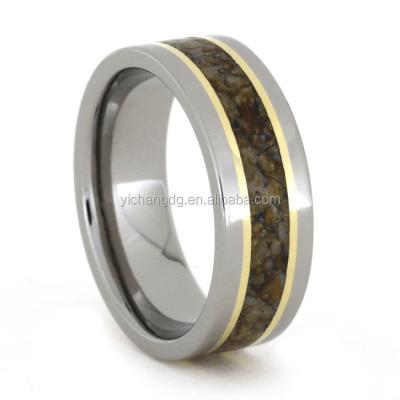 China Titanium stainless steel ring with multicolored dinosaur bone and 18k yellow gold rings for sale