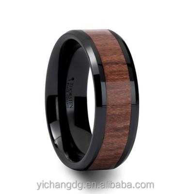 China 2015 Custom Stainless Steel Mens Black Titanium Steel Wood Wedding Rings for sale