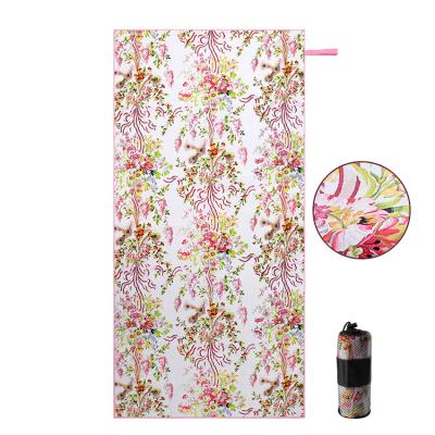 China Viable Factory OEM Custom Personalized Logo Reactive Printed Rectangle Large Rpet Oversized Bottle Made Beach Towel for sale