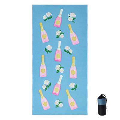 China Large Quality Sandy Beach Towel / Viable Blue Funny Bottle Printed Free Blanket / Blanket Sublimated Waffle Towel for sale