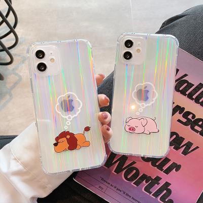 China 2021 TPU Laser Lovely Printing Animals Pig and Lion Phone Cover Phone Case For iPhone 12 Pro for sale