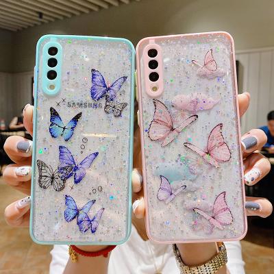 China Free Shipping Glitter Clear Butterfly Shockproof Soft Shockproof Phone Case For Samsung S21 A72 A71 A51 A52 A42 for sale