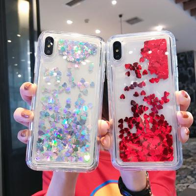 China Shiny Tpu Liquid Sand Bling Heart Mobile Phone Case Cover For All Apple iPhone 12 for sale