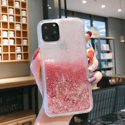 China 2021 Hot Sale Sand Bling Heart Liquid Tpu Mobile Phone Case Cover For iPhone 12 11 Max XS XR 7 8 for sale