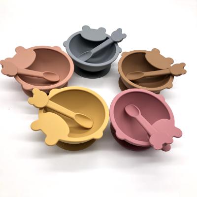 China Wholesale Eco-Friendly Stocked No Slip Food Grade Silicone Feeding Baby Bowls With Suction And Spoon for sale