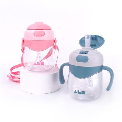 China 2021 New Design 320ml BPA Free Straw Food Grade Baby Bottle Drinking Cup With Handle And Strap for sale