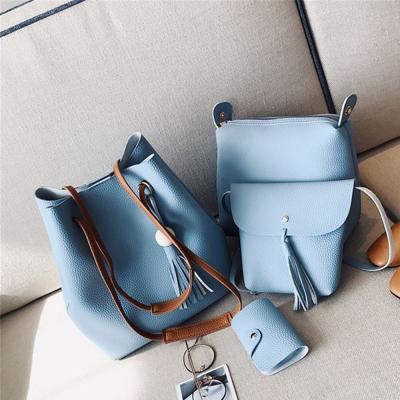 China Fashoion 4Pcs/Set Women Leather Trim Handbag Shoulder Bag Tote Purse Messenger Satchel Clutch Drawstring Bags for sale