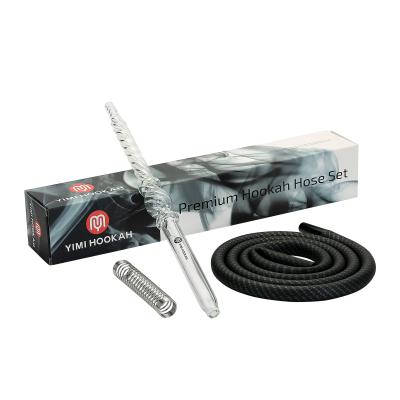 China Premium High Borosilicone Yimi Glass Hookah Hose Set Glass Hose+Mouthpiece+Carbon Silicone Spring+Aluminum Hose Adapter+Yimi Brand Paper Box for sale