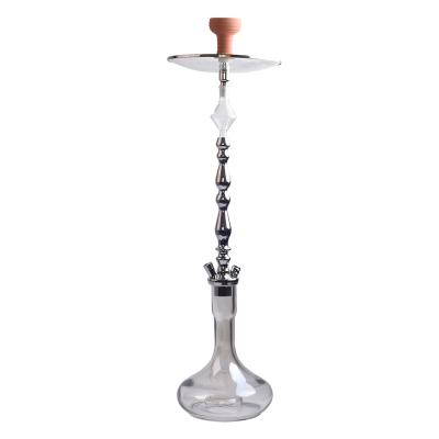 China Silver Color Shisha Hookah Smoking Brass Material With Ash Catcher Big Shicha One Hole Thick Glass Base for sale