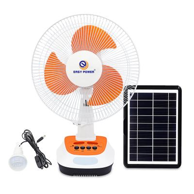 China Hotel Solar Fans For Home Fan 12 Inch 6V AC DC Battery Charging Table Solar Rechargeable Fan With LED Light for sale