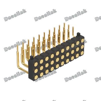 China PCB Pitch Row H4.0mm Triple Concave Contact Header DIP Right Angle Female Type Dnenlink 3.00mm PogoPin Header With Peg for sale