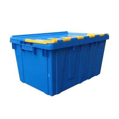 China Recyclable JOIN Heavy Duty Plastic Storage Hinged Lid Container Attached Lid Plastic Movable Lid Storage Box for sale