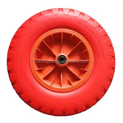 China PU foam wheel barrow 16x4.00-8 use flat free PU wheel Solid PU foam wheel metal flat in poly bag 6000pcs request CN; NHS HONGYU for sale