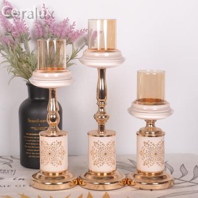 China Modern luxury elegance pink glass candle holder for restaurant home wedding party cafe candlelight dinner hotel decoration for sale